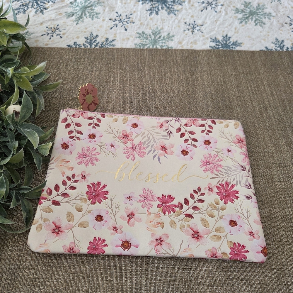 Eccolo Pink and Gold Floral Pouch